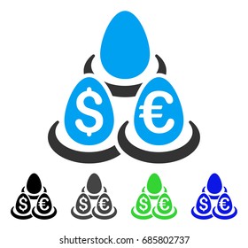 Currency Deposits flat vector pictograph. Colored currency deposits gray, black, blue, green icon versions. Flat icon style for application design.