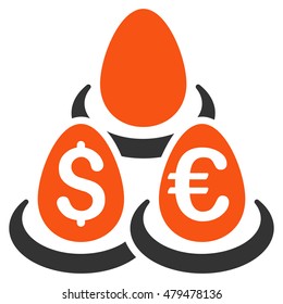Currency Deposits icon. Vector style is bicolor flat iconic symbol, orange and gray colors, white background.