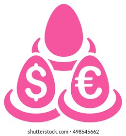 Currency Deposits icon. Vector style is flat iconic symbol, pink color, white background.