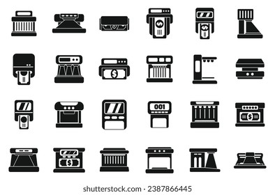 Currency detector icons set simple vector. Bank cash. Bill business checking
