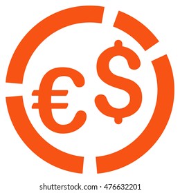 Currency Diagram icon. Vector style is flat iconic symbol with rounded angles, orange color, white background.