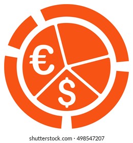 Currency Diagram icon. Vector style is flat iconic symbol, orange color, white background.