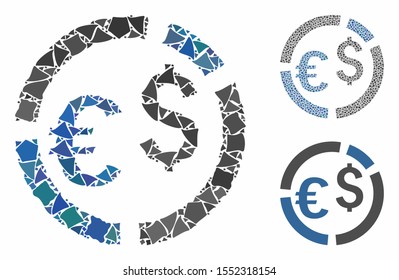 Currency diagram mosaic of rough elements in various sizes and shades, based on currency diagram icon. Vector tremulant items are grouped into mosaic.