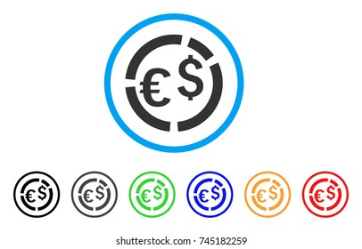 Currency Diagram rounded icon. Style is a flat gray symbol inside light blue circle with additional colored versions. Currency Diagram vector designed for web and software interfaces.