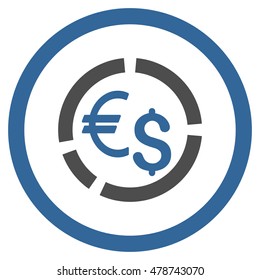 Currency Diagram rounded icon. Vector illustration style is flat iconic bicolor symbol, cobalt and gray colors, white background.