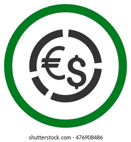 Currency Diagram vector bicolor rounded icon. Image style is a flat icon symbol inside a circle, green and gray colors, white background.