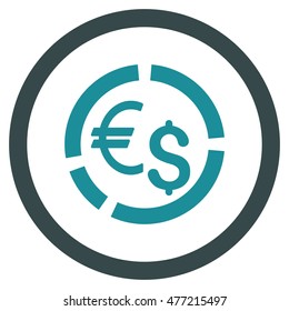 Currency Diagram vector bicolor rounded icon. Image style is a flat icon symbol inside a circle, soft blue colors, white background.