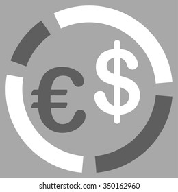 Currency Diagram vector icon. Style is bicolor flat symbol, dark gray and white colors, rounded angles, silver background.