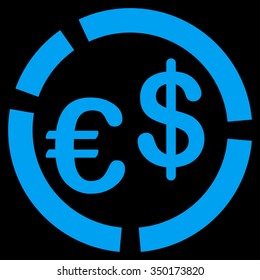 Currency Diagram vector icon. Style is flat symbol, blue color, rounded angles, black background.
