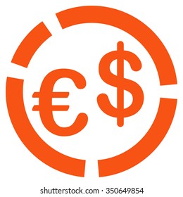 Currency Diagram vector icon. Style is flat symbol, orange color, rounded angles, white background.