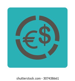 Currency Diagram vector icon. This flat rounded square button uses grey and cyan colors and isolated on a white background.