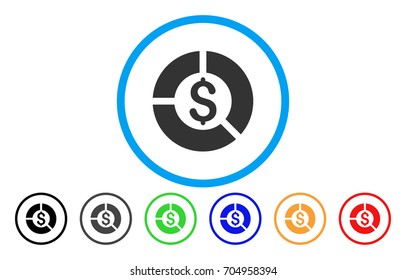 Currency Diagram vector rounded icon. Image style is a flat gray icon symbol inside a blue circle. Additional color versions are grey, black, blue, green, red, orange.