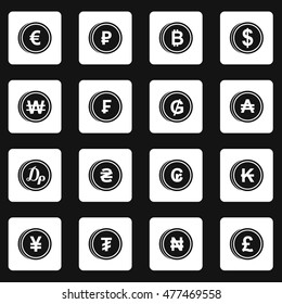 Currency from different countries icons set in simple style. Money coin set collection vector illustration