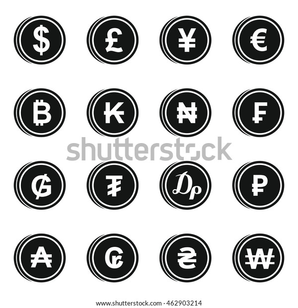 Currency Different Countries Icons Set Simple Stock Vector (Royalty ...