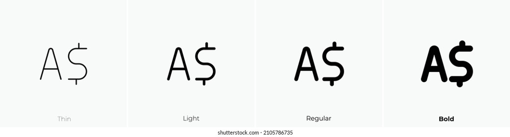 currency dollar australian icon. Thin, Light Regular And Bold style design isolated on white background