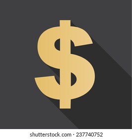 Currency dollar flat icon with long shadow on background
