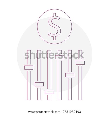 Currency dollar icons. Audio control sliders. Financial Vector settings. Money adjustment symbols. Equalizer level graphics. EPS 10.
