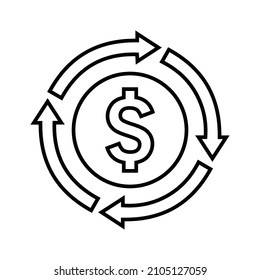 Currency, dollar outline icon. Line art vector.