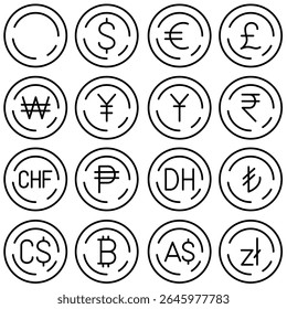 Currency Essentials Icon Set Outline Style