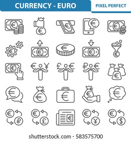 Currency - Euro Icons. Professional, pixel perfect icons optimized for both large and small resolutions. EPS 8 format. 2x size for preview.