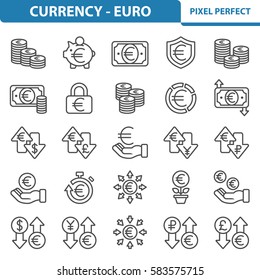 Currency - Euro Icons. Professional, pixel perfect icons optimized for both large and small resolutions. EPS 8 format. 2x size for preview.