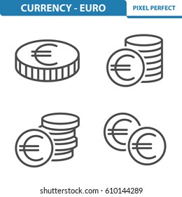 Currency - Euro Icons. Professional, pixel perfect icons optimized for both large and small resolutions. EPS 8 format. 5x size for preview.