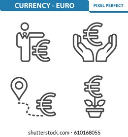 Currency - Euro Icons. Professional, pixel perfect icons optimized for both large and small resolutions. EPS 8 format. 5x size for preview.