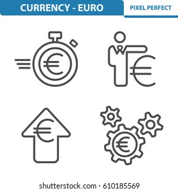 Currency - Euro Icons. Professional, pixel perfect icons optimized for both large and small resolutions. EPS 8 format. 5x size for preview.
