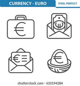 Currency - Euro Icons. Professional, pixel perfect icons optimized for both large and small resolutions. EPS 8 format. 5x size for preview.