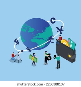 Currency Exchange 3d isometrische Vektorgrafik Konzept für Banner, Website, Landing Page, Anzeigen, Flyer-Vorlage