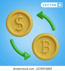 currency exchange 3D vector icon set, on a blue background