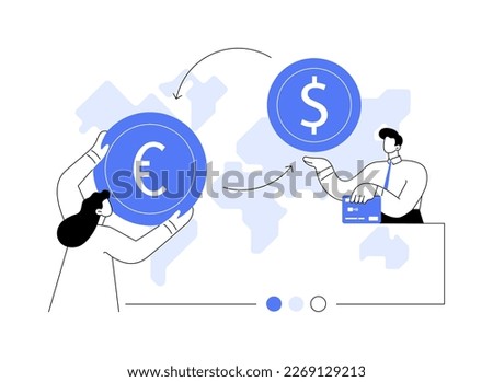 Currency exchange abstract concept vector illustration. Foreign exchange market rate, bank cash money offering, booth and teller station, forex broker, financial institution abstract metaphor.