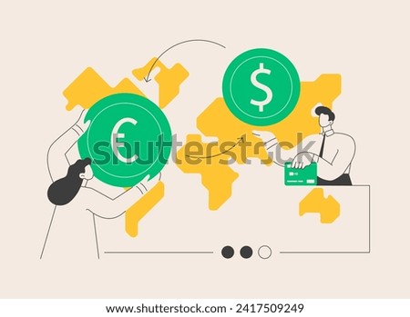 Currency exchange abstract concept vector illustration. Foreign exchange market rate, bank cash money offering, booth and teller station, forex broker, financial institution abstract metaphor.