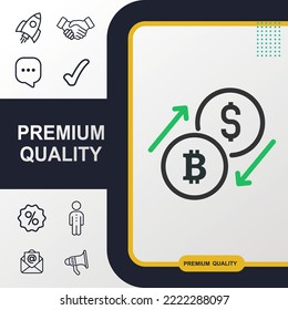 intercambio de divisas, bitcoin, elementos gráficos de iconos en dólares para su trabajo