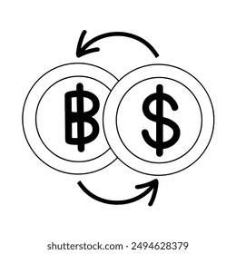 Currency exchange, bitcoin to dollar icon isolated on transparent background. vector illustration