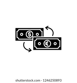 Currency exchange black icon, vector sign on isolated background. Currency exchange concept symbol, illustration 