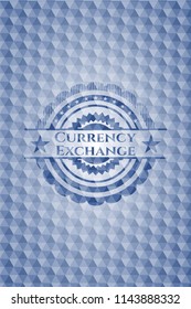 Currency Exchange blue polygonal badge.