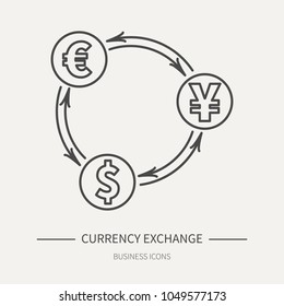 Currency exchange - business icon in flat thin line style. Graphic design elements for ad, apps, website,packaging, poster or brochure. Vector illustration