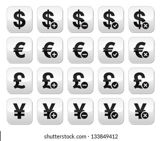 Currency exchange buttons set - dollar, euro, yen, pound