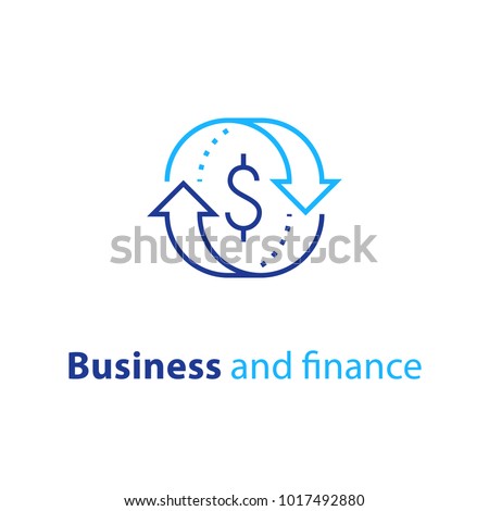 Currency exchange, cash back, quick loan, mortgage refinance, refund, insurance concept, fund management, business solution, finance service, return on investment, stock market, vector line icon