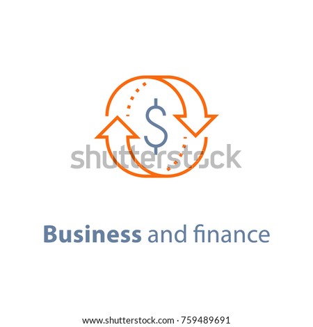 Currency exchange, cash back, quick loan, mortgage refinance, refund, insurance concept, fund management, business solution, finance service, return on investment, stock market, vector line icon