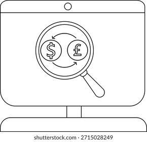 Concepto de cambio de moneda con símbolos de dólares y libras en una pantalla de computadora