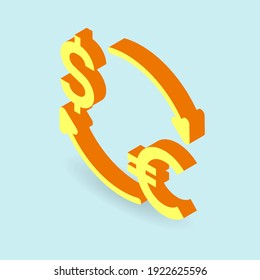 Concepto de cambio de divisas. ilustración vectorial en estilo isométrico. 3.ᵉʳ icono de cambio 