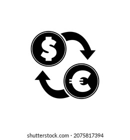 Currency Exchange, Convert Dollar to Euro. Flat Vector Icon illustration. Simple black symbol on white background. Exchange, Convert Dollar to Euro sign design template for web and mobile UI element.