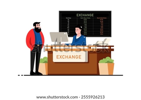 Currency exchange counter shop, Vector illustration.