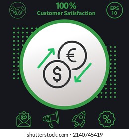 currency exchange, dollar, euro  icon. Background with a green pattern on a black background. modern design