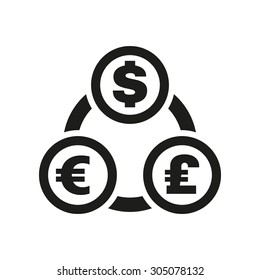 The currency exchange dollar, euro, pound sterling icon. Cash and money, wealth, payment symbol. Flat Vector illustration