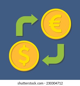 Currency exchange. Dollar and Euro. Vector illustration