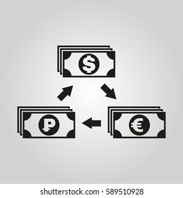 Currency exchange dollar and ruble, euro icon. Bank and finance, pay symbol. Flat design. Stock - Vector illustration