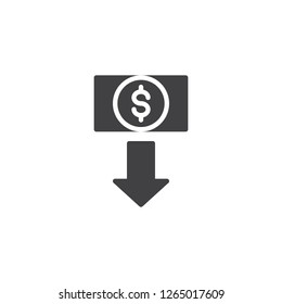 Currency exchange dollar vector icon. filled flat sign for mobile concept and web design. Dollar money and arrow down simple solid icon. Symbol, logo illustration. Pixel perfect vector graphics